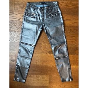 New Zara Perium Denim Silver Moto Pants size 4